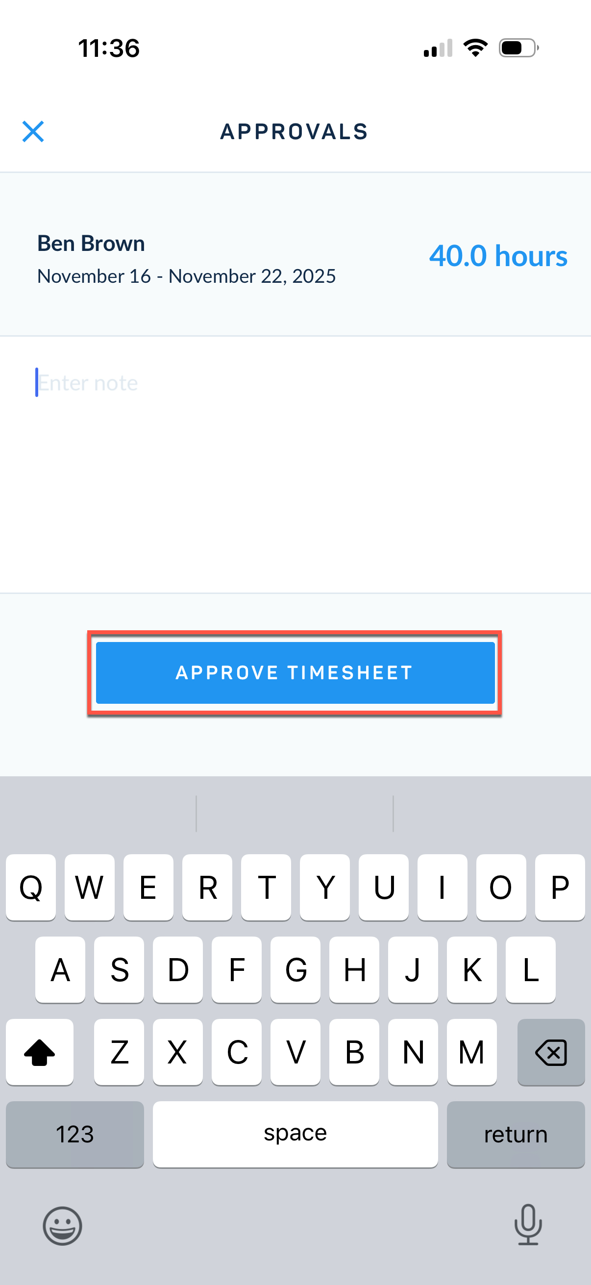 Approve Timesheet button
