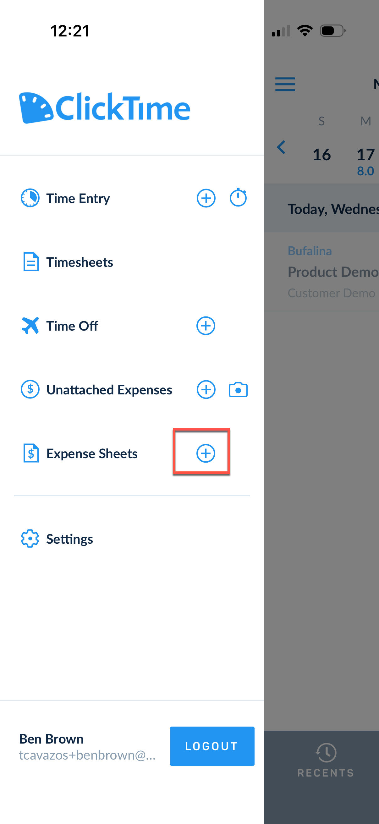 Open Expense Sheets from menu