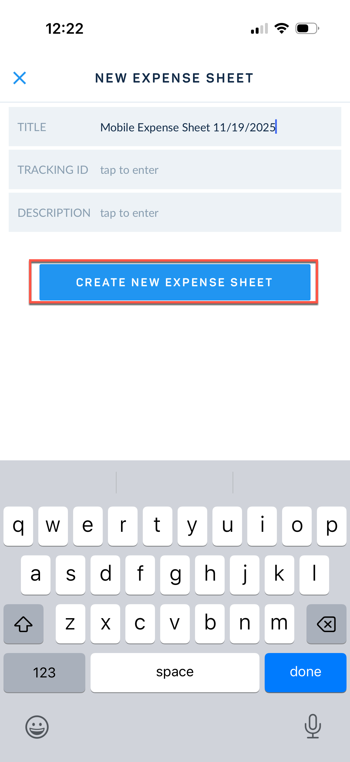 Expense sheet created