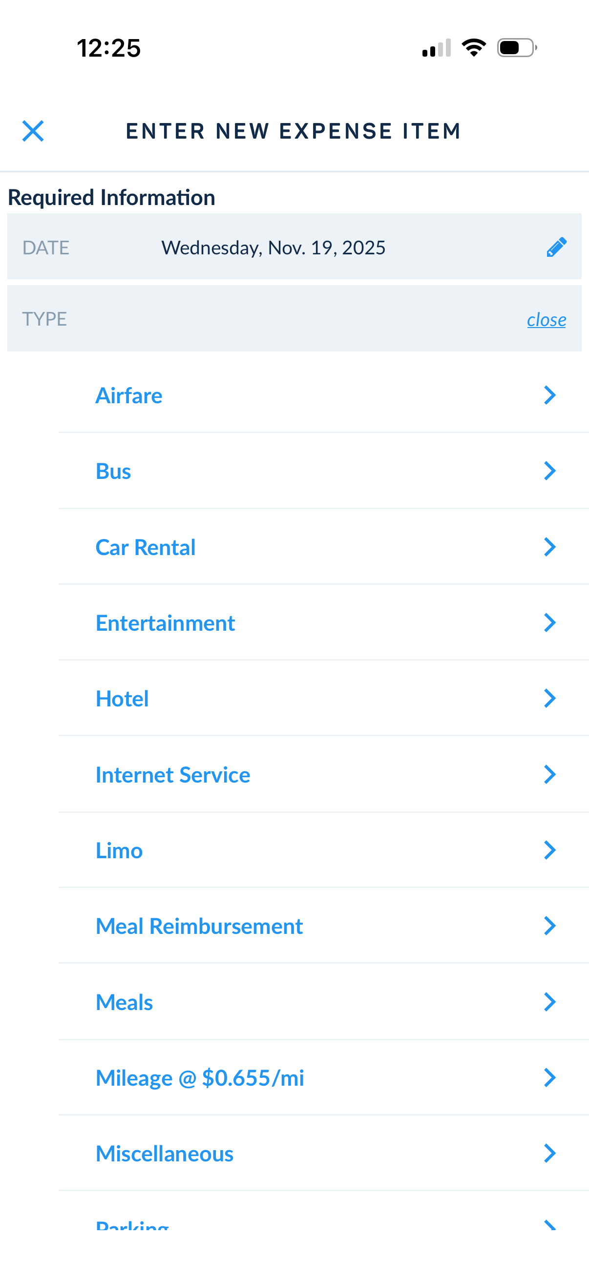 Select expense type