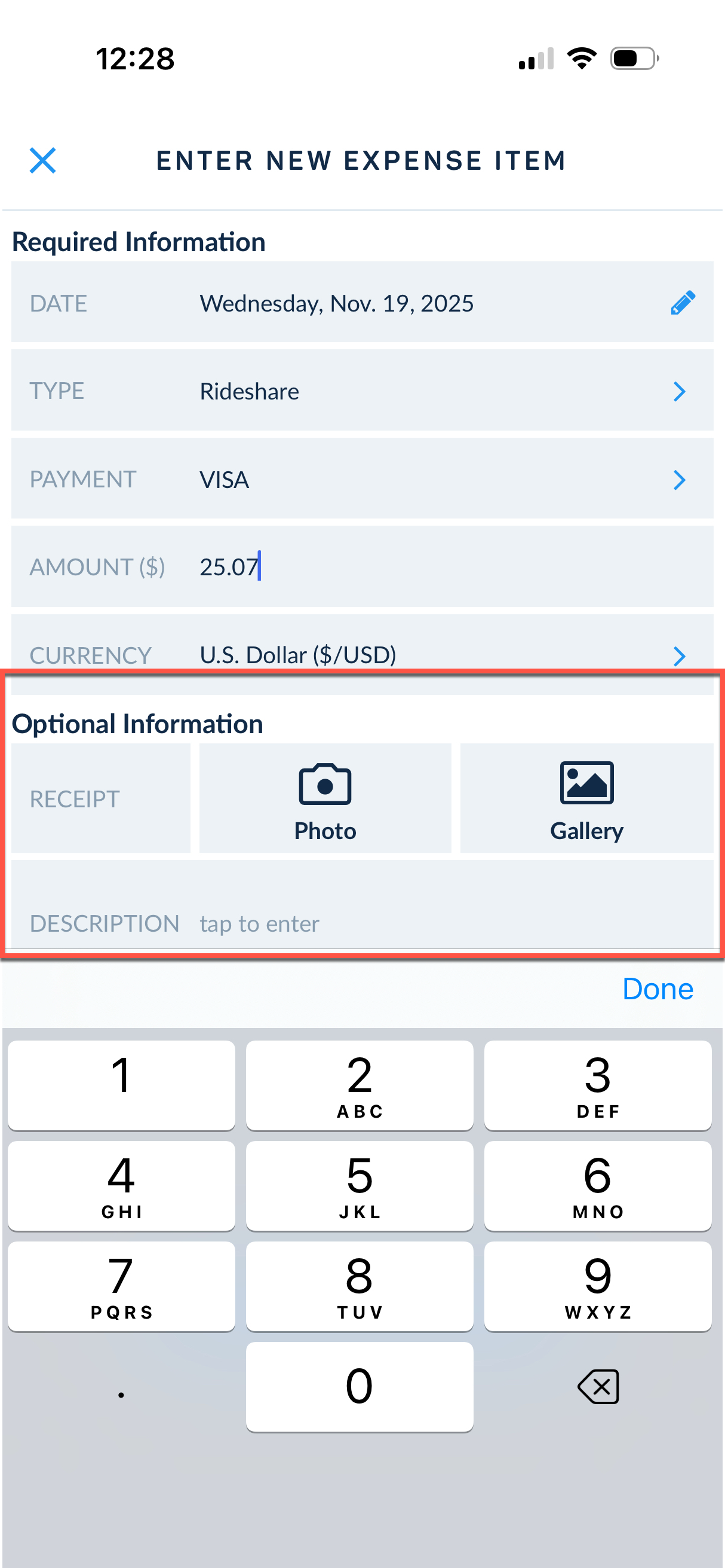 Receipt and detail options
