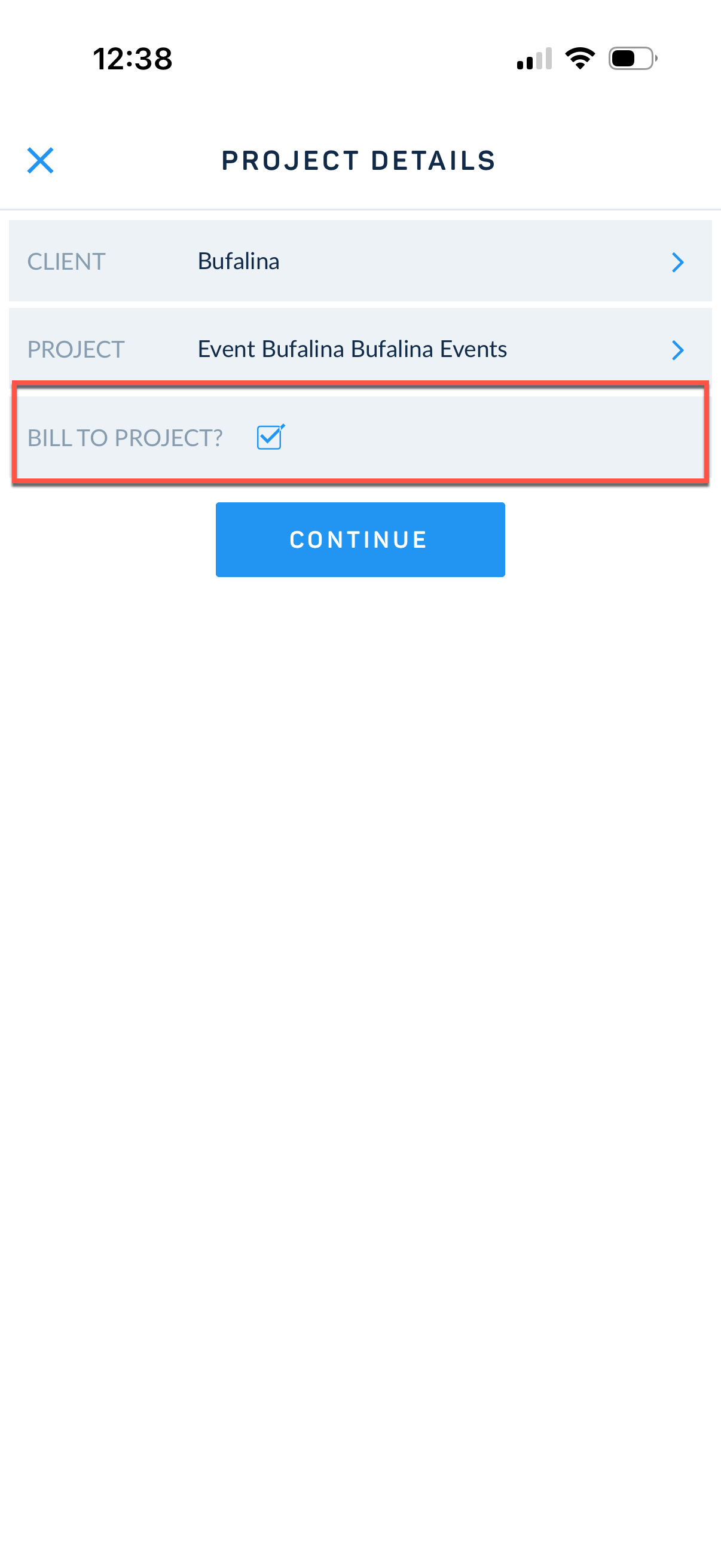 Bill to project option