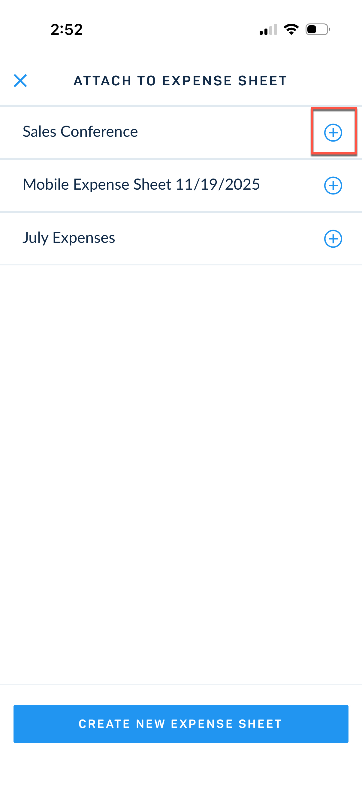 Choose expense sheet