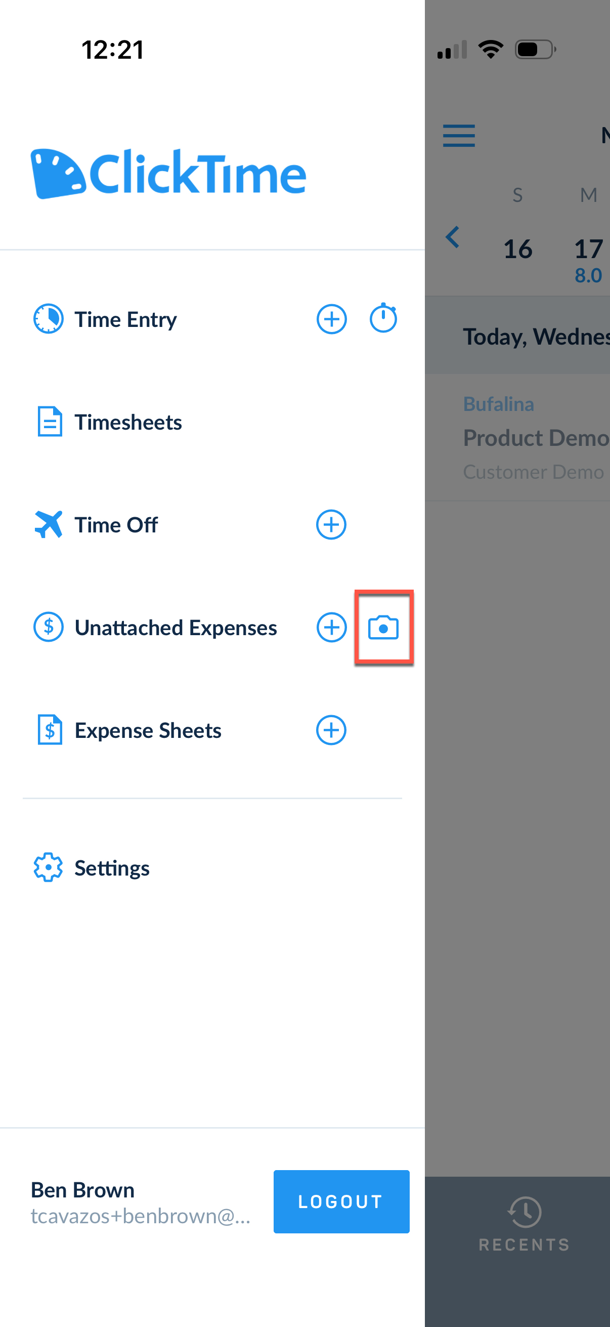Camera shortcut in menu