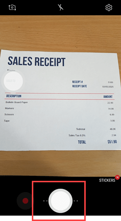 Take photo of receipt