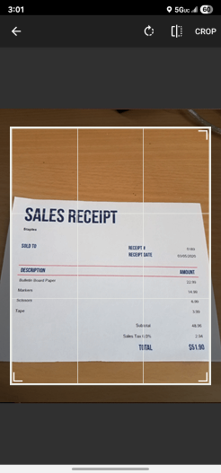 Crop receipt preview