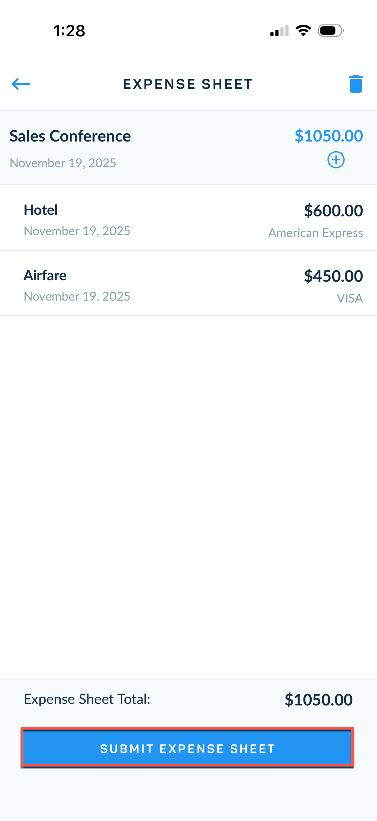 Submit expense sheet