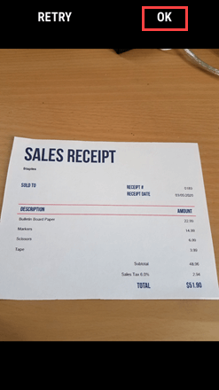 Confirm receipt photo