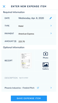 Expense form with attached receipt