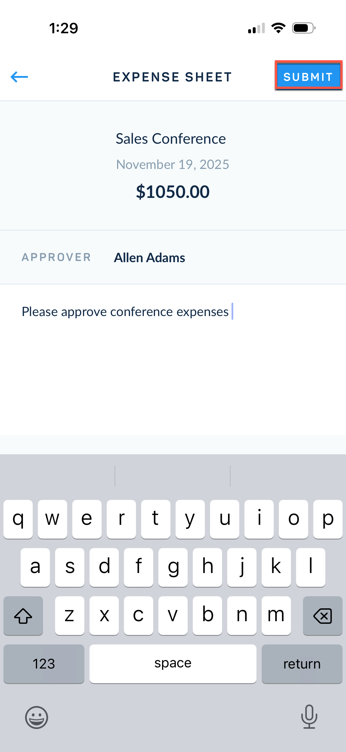 Confirm approver and add note