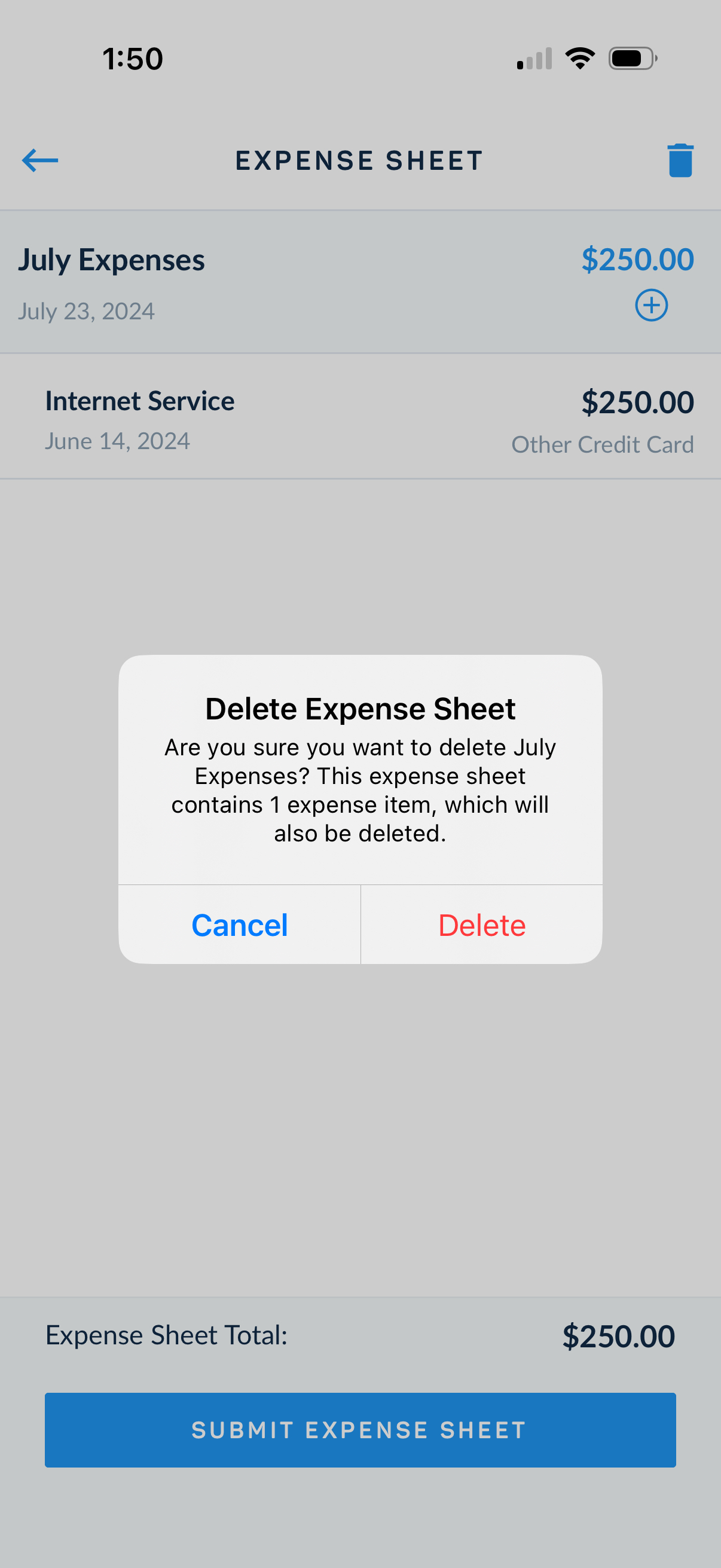 Delete expense icon