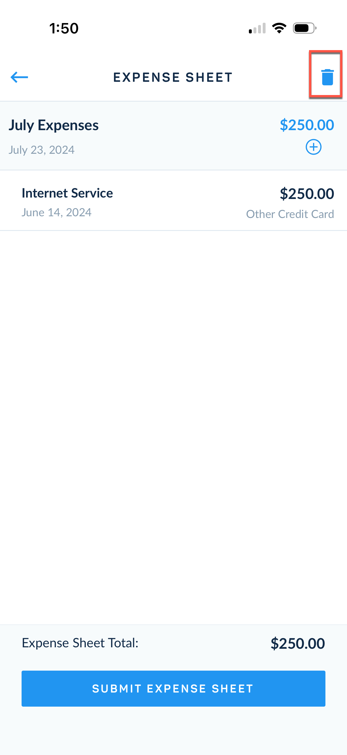 Deleted expense confirmation