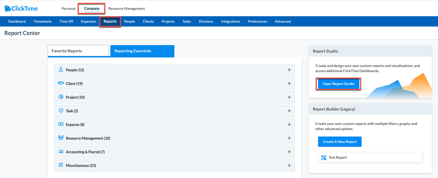 Report Studio main page with Refresh Data button