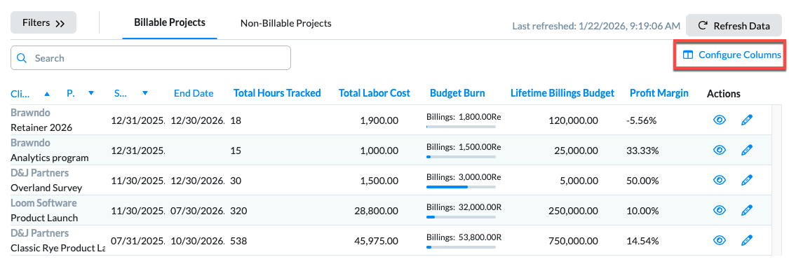 Configure Columns button