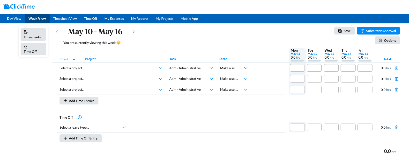 Week View timesheet