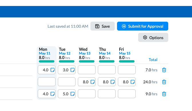 Submit for Approval button on the timesheet