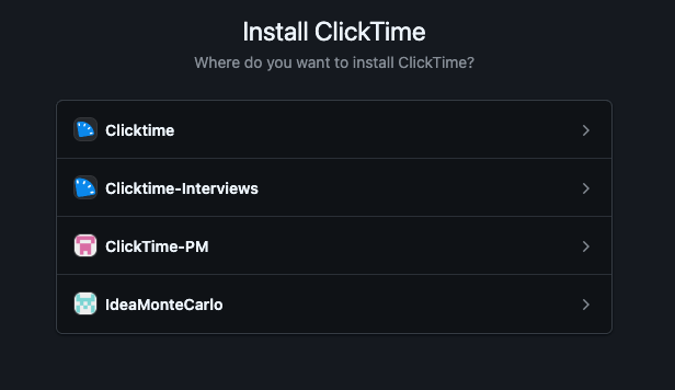 Select GitHub account or organization for ClickTime