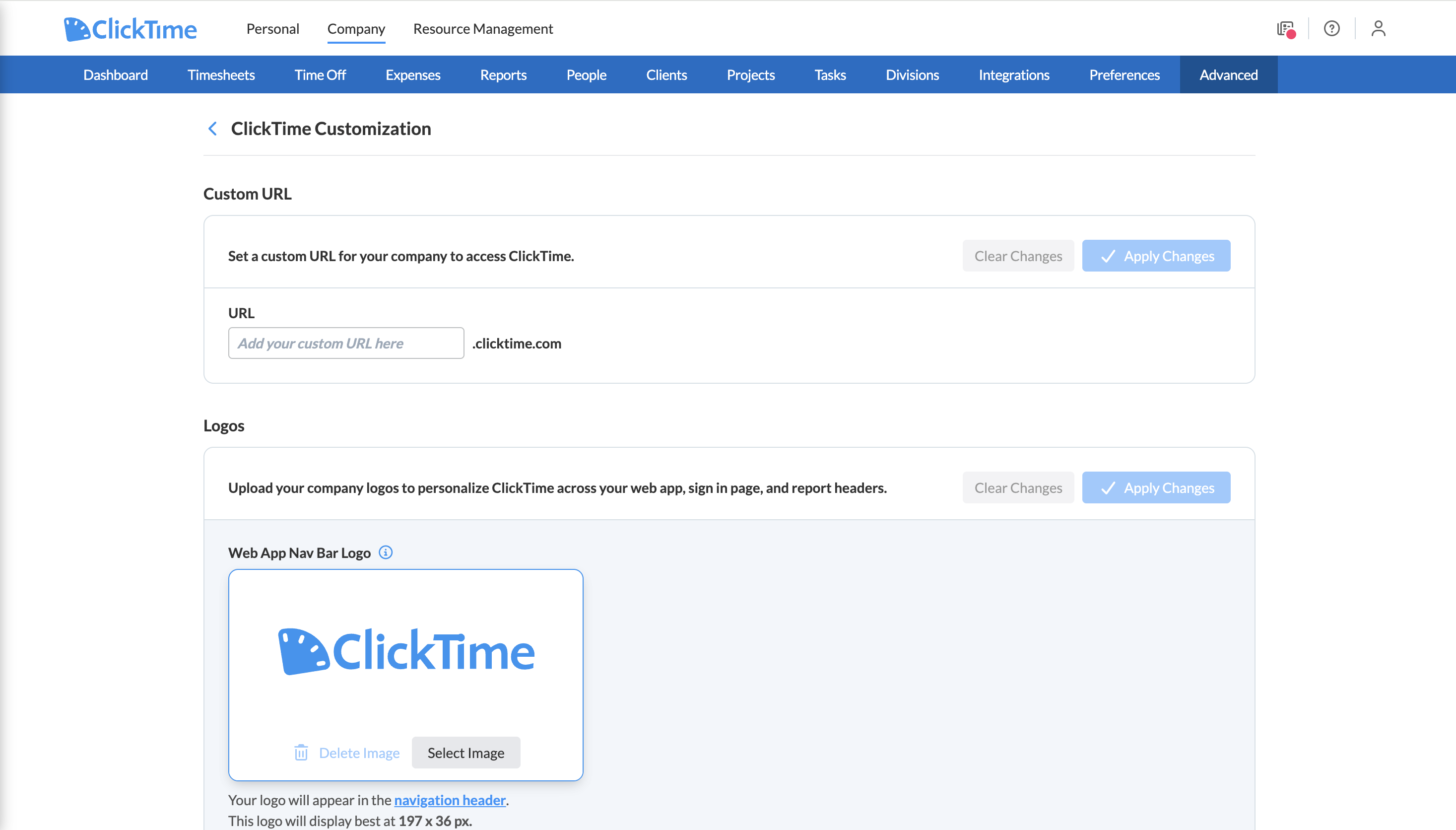 Custom URL field with the fixed .clicktime.com ending