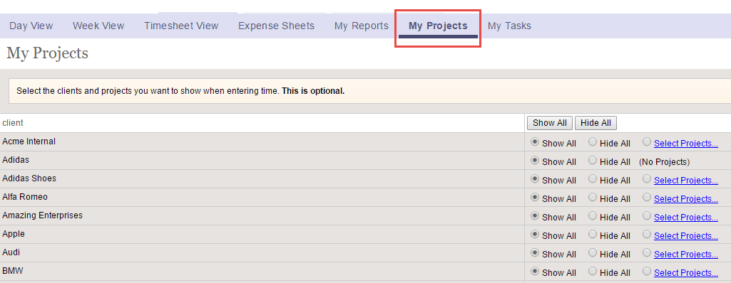 My Projects & My Tasks – ClickTime Support